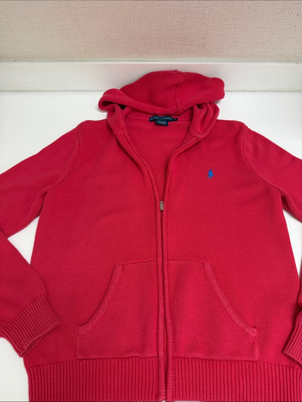 Polo by Ralph Lauren Red Hooded Zip Sweater with Blue Pony